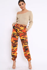 Orange Camo Printed Cargo Trousers - Vivi