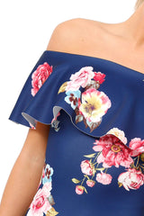 Navy Floral Bardot dress - Martina