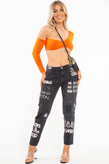 Neon Orange Asymmetric Crop Top - Nicki