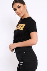 Black Knot Front Vogue Slogan Top - Ashira