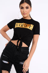Black Knot Front Vogue Slogan Top - Ashira