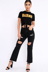 Black Knot Front Vogue Slogan Top - Ashira