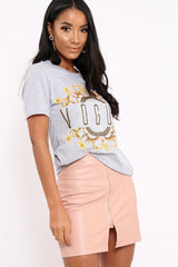 Grey Vogue Slogan Print T-Shirt - Corey