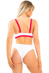 White and Red Buckle Detail Cut Out Bikini  - Duru