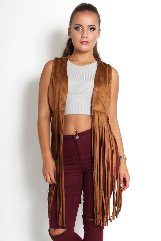 Mimi Camel Suede Tassel Waistcoat