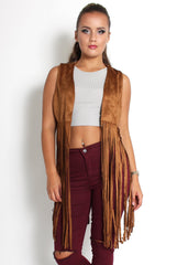 Mimi Camel Suede Tassel Waistcoat