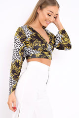 Leopard Print Crop Top with Flare Sleeves - Wanda