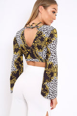 Leopard Print Crop Top with Flare Sleeves - Wanda