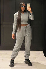 Light Grey Corset Crop Top Joggers Co-ord - Daisy