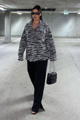 Black Zebra Oversized Wool Blend Shacket - Diora