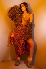 Orange Blue Leopard Print Wrap Skirt - Elloise