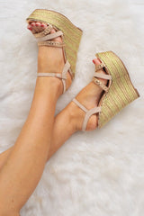 Rose Gold Metallic Three Multi Strap Wedges - Makya
