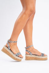 Black Snake Strappy Platform Wedges - Bambi
