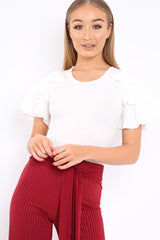 White Bodysuit Frill Arms - Janeva