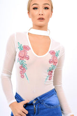 White Mesh Floral Choker Bodysuit - Bryleigh