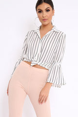 White Stripe Bell Sleeved Shirt - Aairah