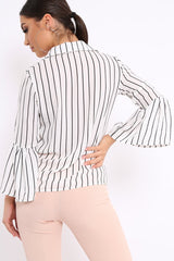 White Stripe Bell Sleeved Shirt - Aairah