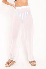 White Shirred Wide Leg Trousers - Kamori