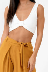 White Plunge Tie Front Bralet - Brelee