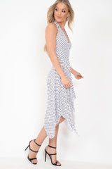 White Polka Dot Halterneck Tiered Hem Dress - Cailie