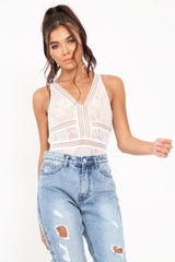 White Lace Sleeveless Open Back Bodysuit - Molina