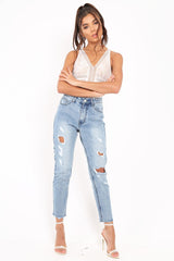 White Lace Sleeveless Open Back Bodysuit - Molina