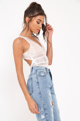 White Lace Sleeveless Open Back Bodysuit - Molina