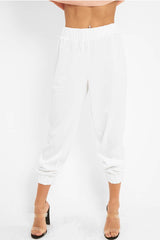 White Shiny Woven Cargo Trousers - Atley