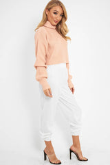 White Shiny Woven Cargo Trousers - Atley