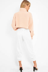 White Shiny Woven Cargo Trousers - Atley