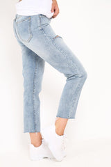 Mid Wash Blue Ripped Leg Straight Leg Jeans - Iviana
