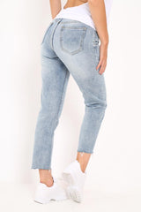 Mid Wash Blue Ripped Leg Straight Leg Jeans - Iviana
