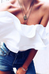 White Bardot Extreme Frill Bodysuit - Diandra