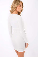 White Lace up Front Panel Mini Dress - Kathy