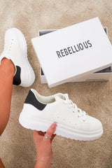White/Black Cleated Lace Up Trainers - Halia