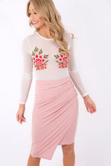 White Mesh Long Sleeved Embroidered Bodysuit - Bonnie