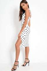 Polka Dot Split Hem Midi Dress - Carleah