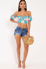 Blue Distressed Denim High Waisted Shorts - Caryl