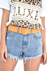 Mustard Faux Suede Gold Buckle Wide Belt - Tammie