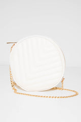 White Faux Leather Quilted Circle Bag - Chesca