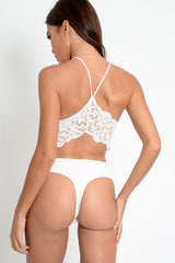 White Lace High Neck Open Back Bodysuit - Chiara