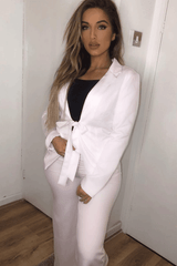 White Tie Front Blazer Wide Leg Trouser Co-Ord - Saphira