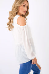 White Cold Shoulder Frill Top - Sophie