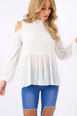 White Cold Shoulder Frill Top - Sophie