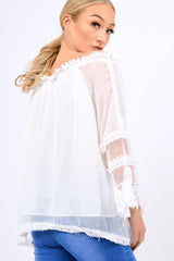 White Mesh Bardot Top - Keelie
