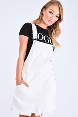 White Denim Distressed Dungaree Dress - Crescentia