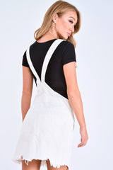 White Denim Distressed Dungaree Dress - Crescentia