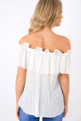 White Crinkle Off Shoulder Top - Lucille