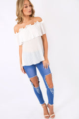 White Crinkle Off Shoulder Top - Lucille
