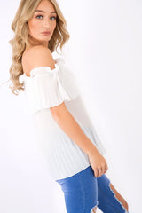 White Crinkle Off Shoulder Top - Lucille